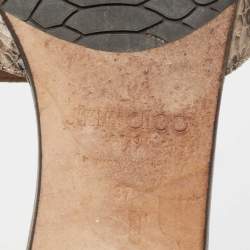 Pre Owned Jimmy Choo Grey Snakeskin Leather Nanda Flat Slide Sandals Size 37