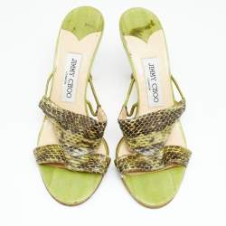 Jimmy Choo Green Snakeskin Leather Slide Sandals Size 38.5