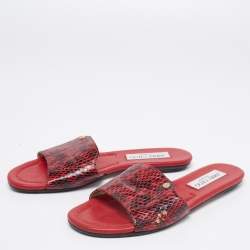 Jimmy Choo Red/Black Python Leather Nanda Flat Slides Size 36