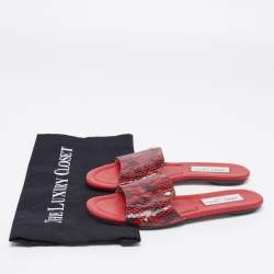 Jimmy Choo Red/Black Python Leather Nanda Flat Slides Size 36