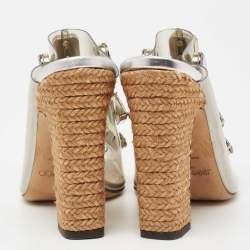 مملوكة مسبقًا Jimmy Choo Silver Leather and PVC Crystal Embellished Mule Sandals Size 38