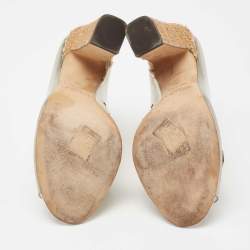 مملوكة مسبقًا Jimmy Choo Silver Leather and PVC Crystal Embellished Mule Sandals Size 38