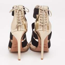 Pre Owned Jimmy Choo Gold/Black Leather And Elastic Cage Sandals Size 36 
