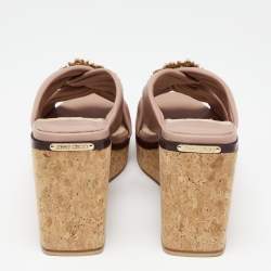 Pre Owned Jimmy Choo Pale Pink Leather Nevara Cork Platform Wedge Sandals Size 38.5