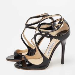 Pre Owned Jimmy Choo Black Patent Leather Lance Strappy Sandals Size 36