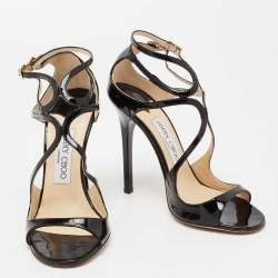 Pre Owned Jimmy Choo Black Patent Leather Lance Strappy Sandals Size 36