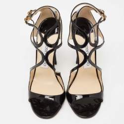 Pre Owned Jimmy Choo Black Patent Leather Lance Strappy Sandals Size 36