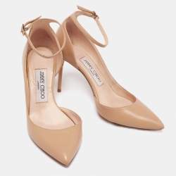 Pre Owned Jimmy Choo Beige Leather Lucy Ankle-Strap Pumps Size 35.5