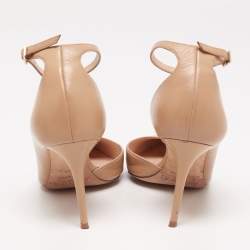 Pre Owned Jimmy Choo Beige Leather Lucy Ankle-Strap Pumps Size 35.5