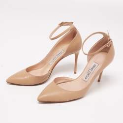 Pre Owned Jimmy Choo Beige Leather Lucy Ankle-Strap Pumps Size 35.5