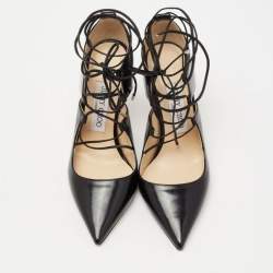 Jimmy Choo Black Leather Hoops Lace Up Pumps Size 35.5
