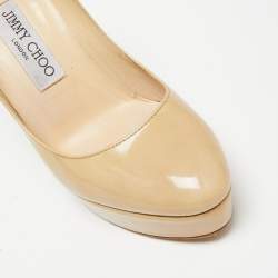 Pre Owned Jimmy Choo Beige Patent Leather Platform Round Toe Pumps Size 36