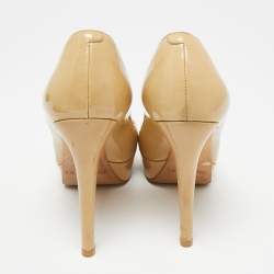 Pre Owned Jimmy Choo Beige Patent Leather Platform Round Toe Pumps Size 36