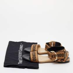 Pre Owned Jimmy Choo Brown/Black Fabric and Leather Breanne Flat Sandals Size 36