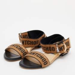 Pre Owned Jimmy Choo Brown/Black Fabric and Leather Breanne Flat Sandals Size 36