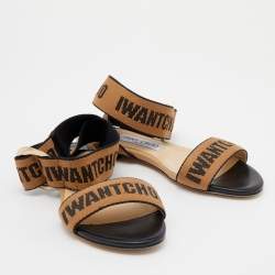 Pre Owned Jimmy Choo Brown/Black Fabric and Leather Breanne Flat Sandals Size 36