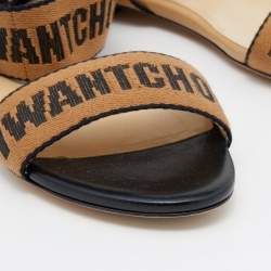 Pre Owned Jimmy Choo Brown/Black Fabric and Leather Breanne Flat Sandals Size 36