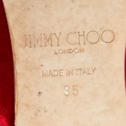 مملوكة مسبقًا Jimmy Choo Deep Red Velvet Romy Ballet Flats Size 35