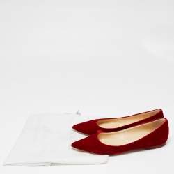 مملوكة مسبقًا Jimmy Choo Deep Red Velvet Romy Ballet Flats Size 35