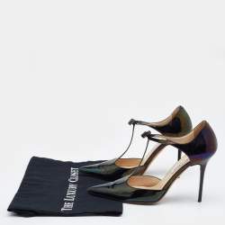 Pre Owned Jimmy Choo Black Patent Leather Bow Talan T-strap Pointed Toe Pumps Size 37