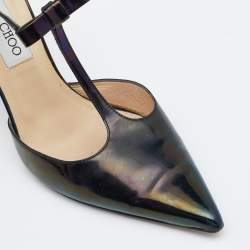 Pre Owned Jimmy Choo Black Patent Leather Bow Talan T-strap Pointed Toe Pumps Size 37