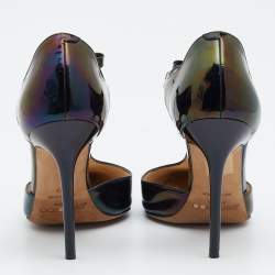 Pre Owned Jimmy Choo Black Patent Leather Bow Talan T-strap Pointed Toe Pumps Size 37