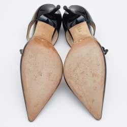 Pre Owned Jimmy Choo Black Patent Leather Bow Talan T-strap Pointed Toe Pumps Size 37