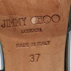 Pre Owned Jimmy Choo Black Patent Leather Bow Talan T-strap Pointed Toe Pumps Size 37