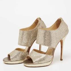 Pre Owned Jimmy Choo Gold/Silver Glitter Private Sandals Size 36.5