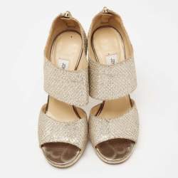 Pre Owned Jimmy Choo Gold/Silver Glitter Private Sandals Size 36.5
