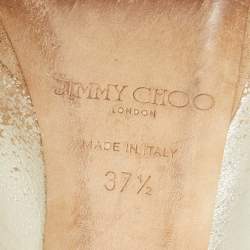 Jimmy Choo Beige/Gold Suede and Leather Peep-Toe Platform Pumps Size 37.5