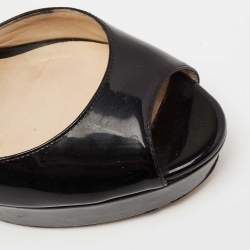 Pre Owned Jimmy Choo Black Patent Leather Linda Ankle Strap Platform Sandals Size 36