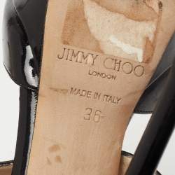 Pre Owned Jimmy Choo Black Patent Leather Linda Ankle Strap Platform Sandals Size 36