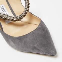 Pre Owned صندل سلايد جيمي تشو بنغ سويدي رصاصي مزين بالكريستال مقاس 38