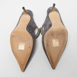 Pre Owned صندل سلايد جيمي تشو بنغ سويدي رصاصي مزين بالكريستال مقاس 38