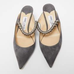 Pre Owned صندل سلايد جيمي تشو بنغ سوي دي رصاصي مزين بالكريستال مقاس 38