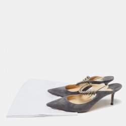 Pre Owned صندل سلايد جيمي تشو بنغ سويدي رصاصي مزين بالكريستال مقاس 38