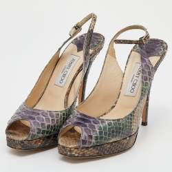 Jimmy Choo Multicolor Python Leather Peep Toe Platform Nova Slingback Sandals Size 39.5