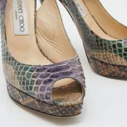 Jimmy Choo Multicolor Python Leather Peep Toe Platform Nova Slingback Sandals Size 39.5