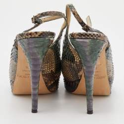 Jimmy Choo Multicolor Python Leather Peep Toe Platform Nova Slingback Sandals Size 39.5