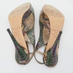 Jimmy Choo Multicolor Python Leather Peep Toe Platform Nova Slingback Sandals Size 39.5