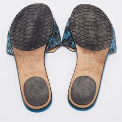 مملوكة مسبقًا Jimmy Choo Blue/Black Snakeskin Leather Nanda Flat Slide Sandals Size 38