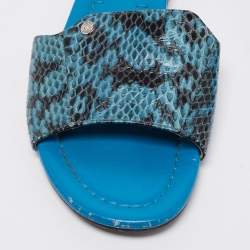 مملوكة مسبقًا Jimmy Choo Blue/Black Snakeskin Leather Nanda Flat Slide Sandals Size 38