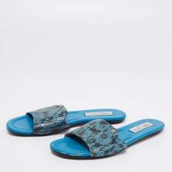 مملوكة مسبقًا Jimmy Choo Blue/Black Snakeskin Leather Nanda Flat Slide Sandals Size 38