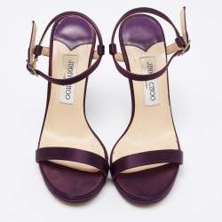 مملوكة مسبقًا Jimmy Choo Purple Satin Minny Ankle Strap Sandals Size 38.5
