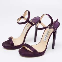 مملوكة مسبقًا Jimmy Choo Purple Satin Minny Ankle Strap Sandals Size 38.5