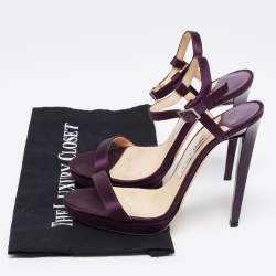 مملوكة مسبقًا Jimmy Choo Purple Satin Minny Ankle Strap Sandals Size 38.5