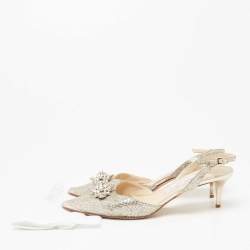 Pre Owned Jimmy Choo Sliver Glitter And Leather Pointed Toe Slingback Sandals Size 40