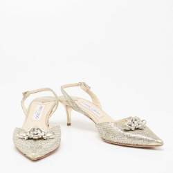 Pre Owned Jimmy Choo Sliver Glitter And Leather Pointed Toe Slingback Sandals Size 40