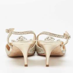 Pre Owned Jimmy Choo Sliver Glitter And Leather Pointed Toe Slingback Sandals Size 40